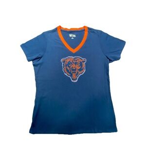 Chicago Bears T-Shirt Womens XL Football NFL Team Apparel Rhinestone V-Neck NEW